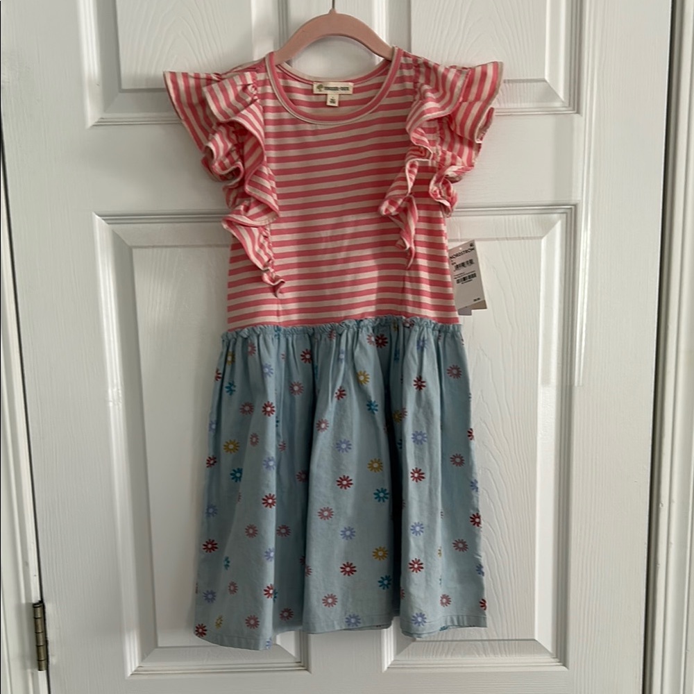 Tucker + Tate Pink and White Striped Floral Sundress with Flutter Sleeves size 7